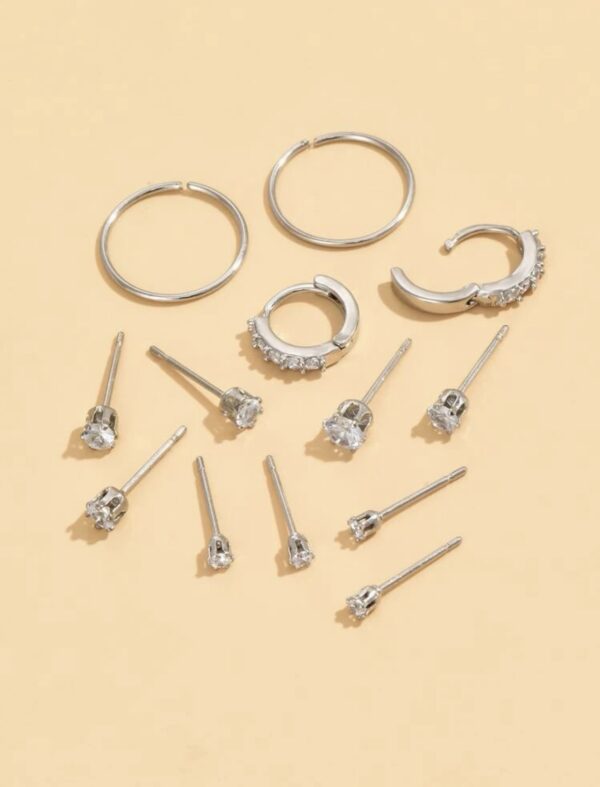 13pcs/Set Silver Cubic Zirconia Earrings - Image 2