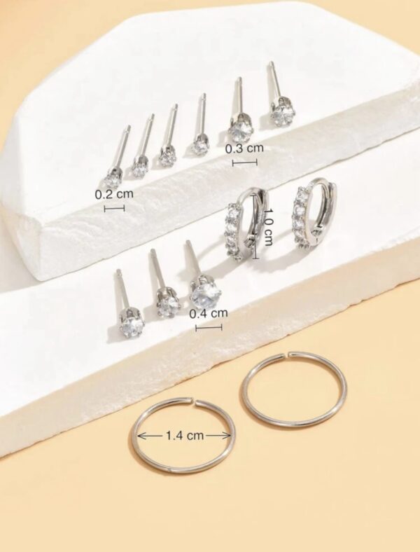 13pcs/Set Silver Cubic Zirconia Earrings - Image 3