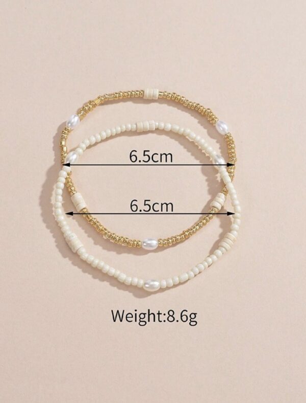 2pcs Faux Pearl Decor Beaded Anklet - Image 4