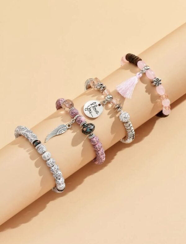 4pcs Wing & Tassel Charm Beaded Bracelet - Image 2