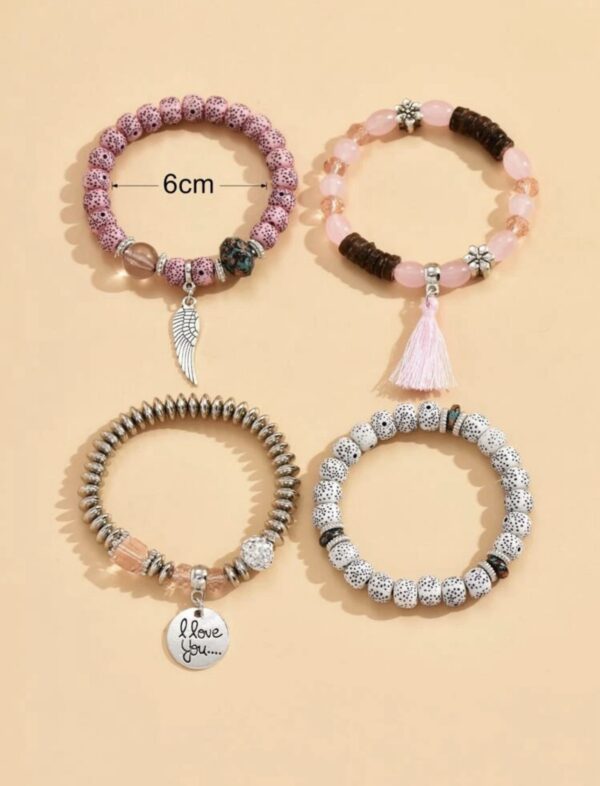 4pcs Wing & Tassel Charm Beaded Bracelet - Image 3