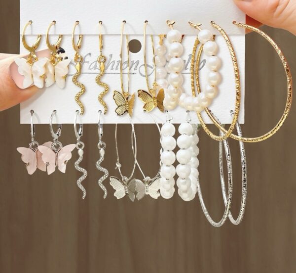 10pairs Butterfly and Faux Pearl Earrings Set