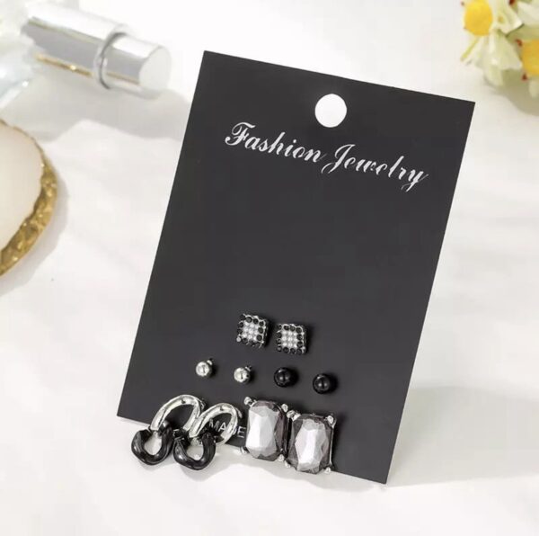 5pairs Link Chain and Rhinestone Earrings Set