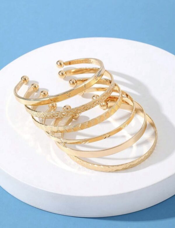 6pcs Letter Detail Textured Cuff Bangle - Image 3