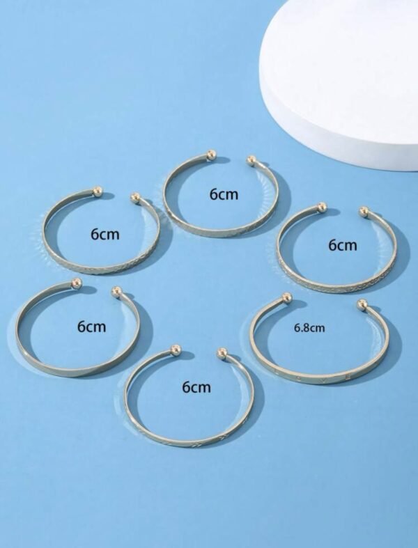 6pcs Letter Detail Textured Cuff Bangle - Image 4