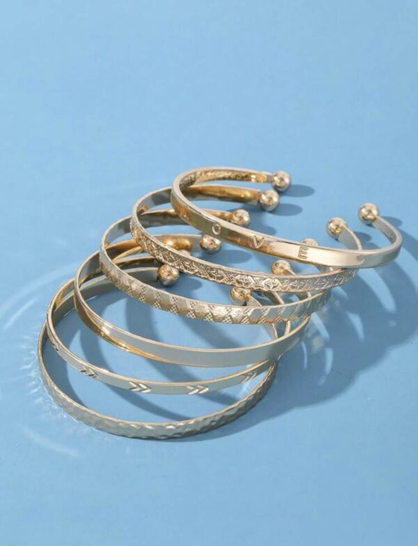 6pcs Letter Detail Textured Cuff Bangle - Image 2