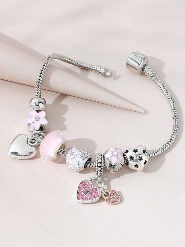 Rhinestone Heart Charm Bracelet - Image 2