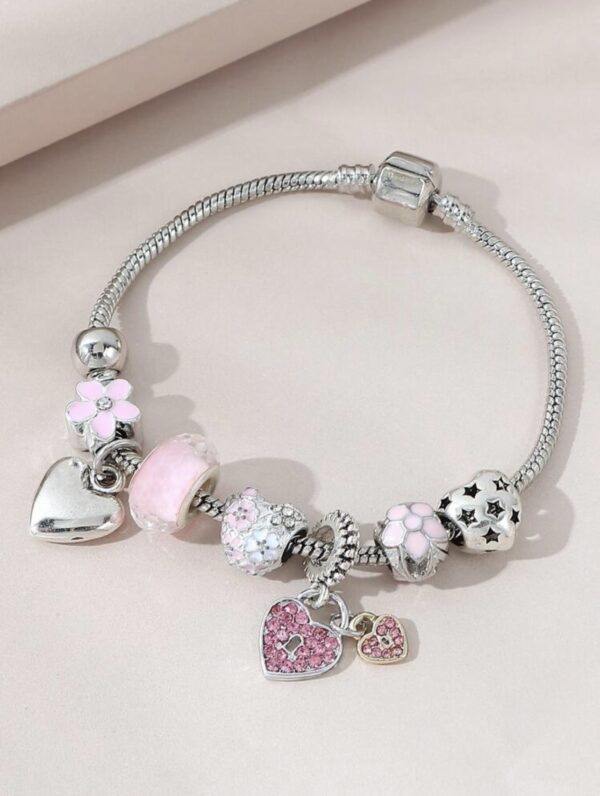 Rhinestone Heart Charm Bracelet