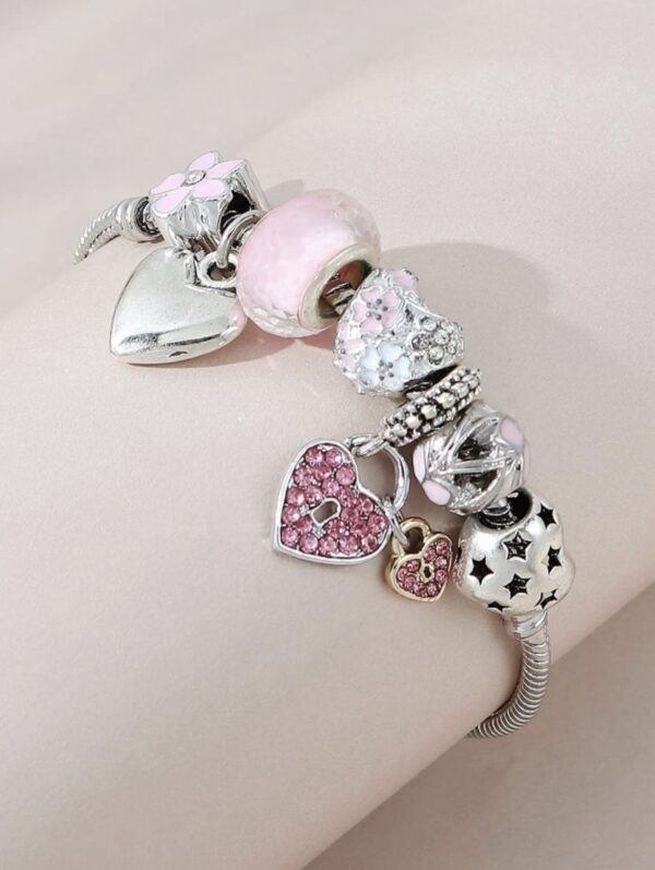 Rhinestone Heart Charm Bracelet - Image 3