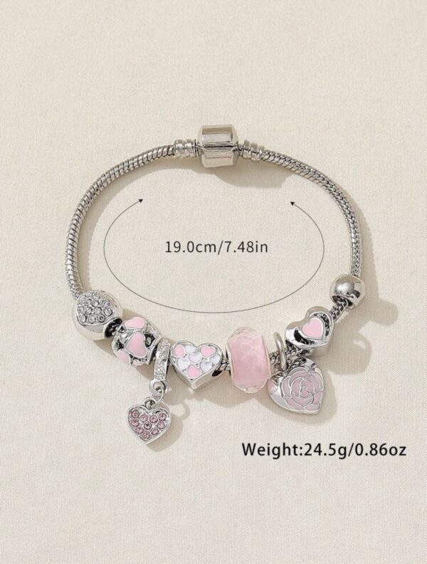 Sweet Rhinestone Rose & Heart Pendant Bracelet - Image 4