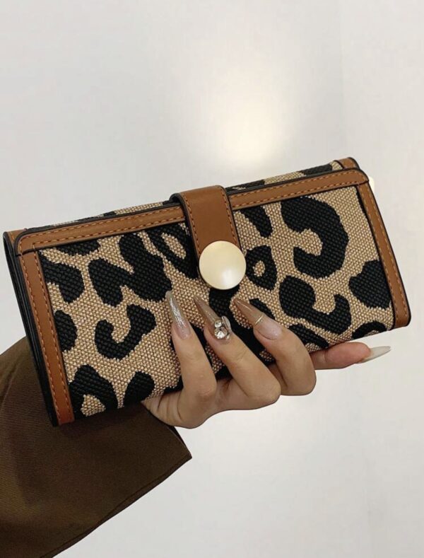 Classy Leopard Print Trifold Long Wallet With Detachable Card Holder