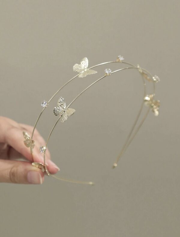 Gold- Color Rhinestone Butterfly Hair Hoop - Image 3