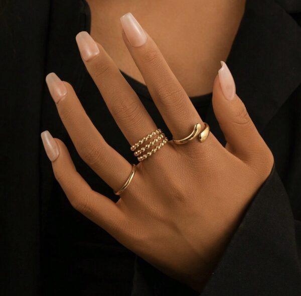 Minimal 3pcs Non Tarnish Gold Tone Adjustable Rings