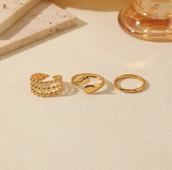 Minimal 3pcs Non Tarnish Gold Tone Adjustable Rings - Image 4