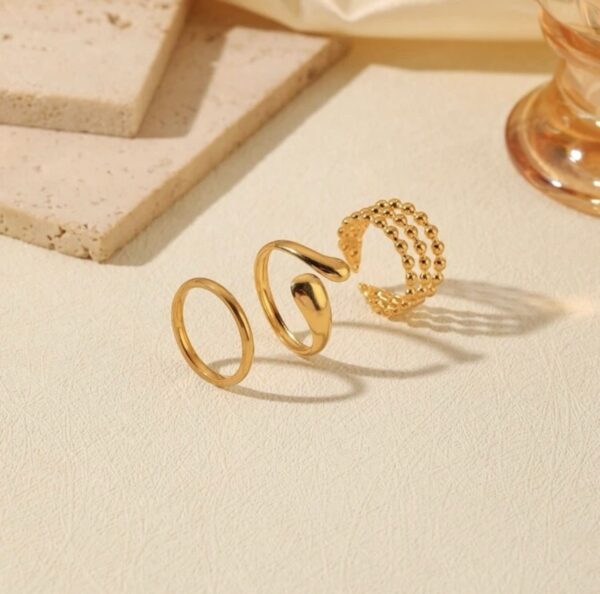 Minimal 3pcs Non Tarnish Gold Tone Adjustable Rings - Image 2