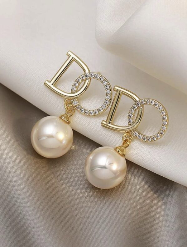 Faux Pearl & Rhinestone Decor Drop Earrings - Image 2