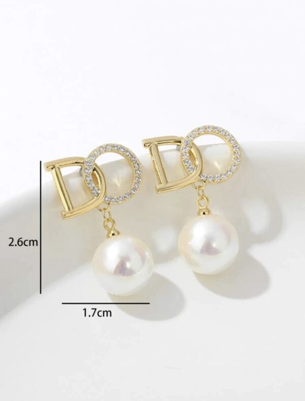 Faux Pearl & Rhinestone Decor Drop Earrings - Image 3