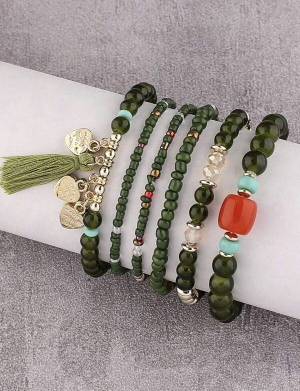 6pcs Heart Pendant & Bead Layered Bracelet - Image 2