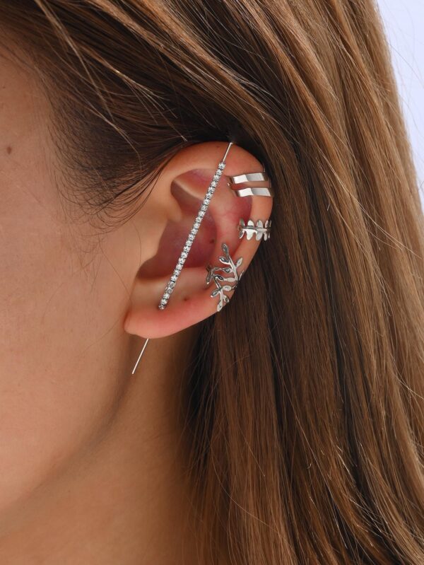 4pcs Long Bar Zirconia Ear Clip and Cuff Earring