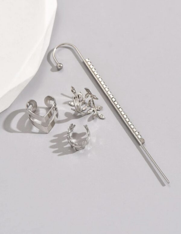 4pcs Long Bar Zirconia Ear Clip and Cuff Earring - Image 3