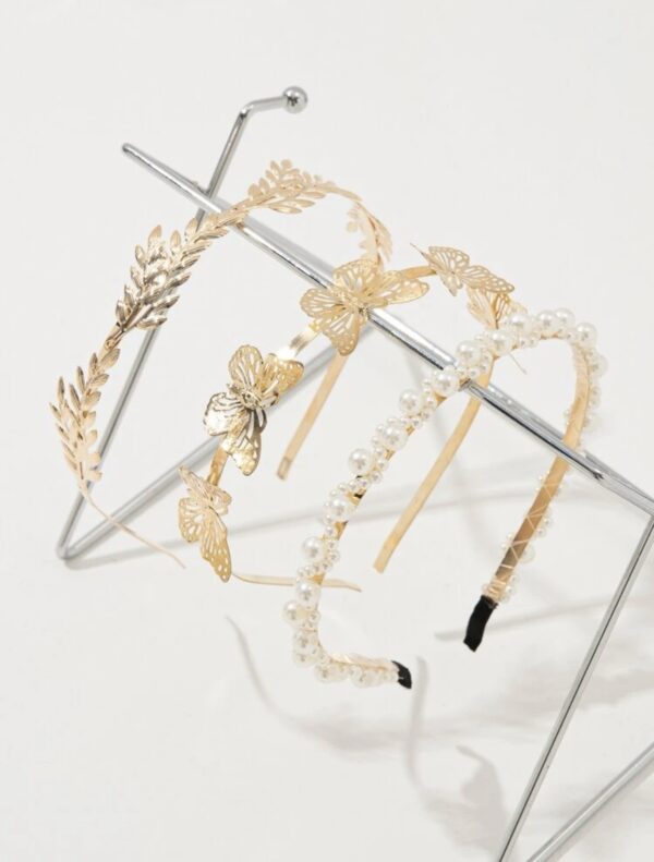 3pcs Leaf & Pearl & Butterfly Design Hairband Set - Image 2