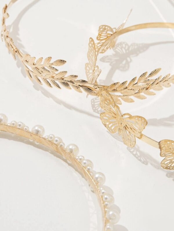 3pcs Leaf & Pearl & Butterfly Design Hairband Set - Image 3