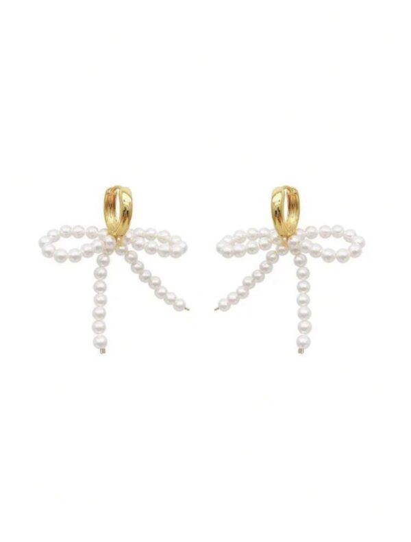 Bowknot Retro Pearl Drop Earrings - Image 2