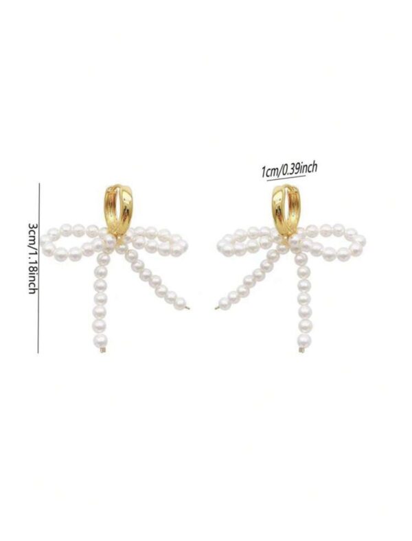 Bowknot Retro Pearl Drop Earrings - Image 4