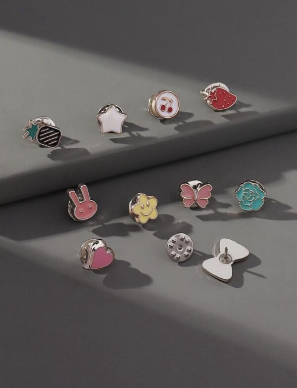 10pcs Cute Bow Heart Flower Rabbit Cherry Butterfly Brooches - Image 2