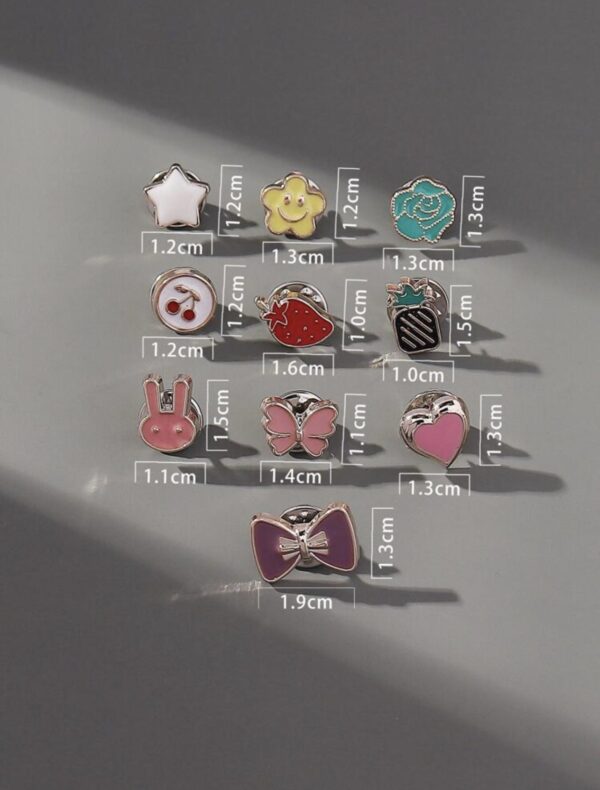 10pcs Cute Bow Heart Flower Rabbit Cherry Butterfly Brooches - Image 4