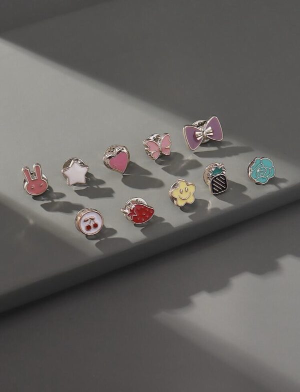 10pcs Cute Bow Heart Flower Rabbit Cherry Butterfly Brooches - Image 3