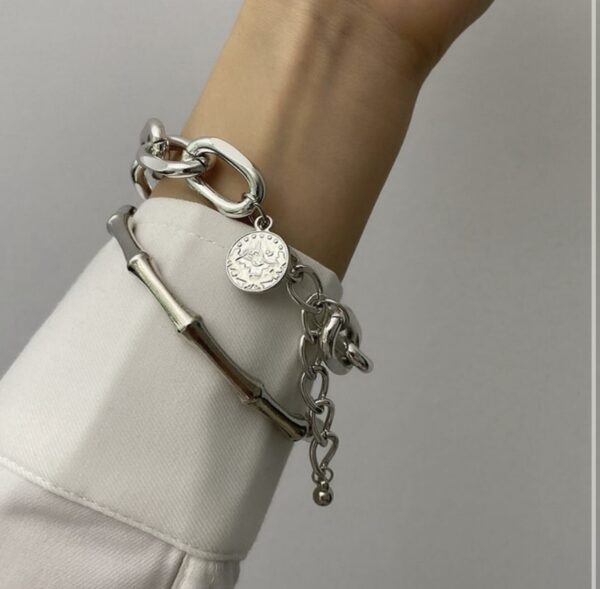 2pcs Bamboo Chain and Link Statement Bracelet