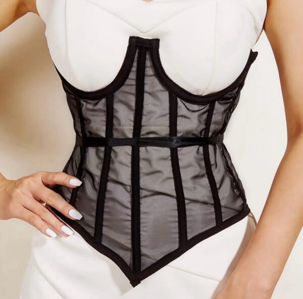 Mesh Panel Grommet Lace up Back Corset Belt