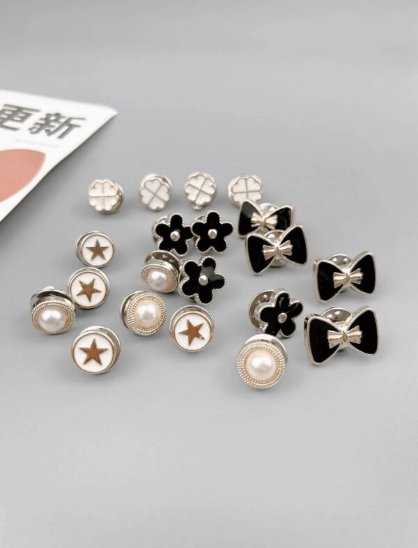10pcs Elegant Round Shape Faux Pearl Flower Brooch Set - Image 3