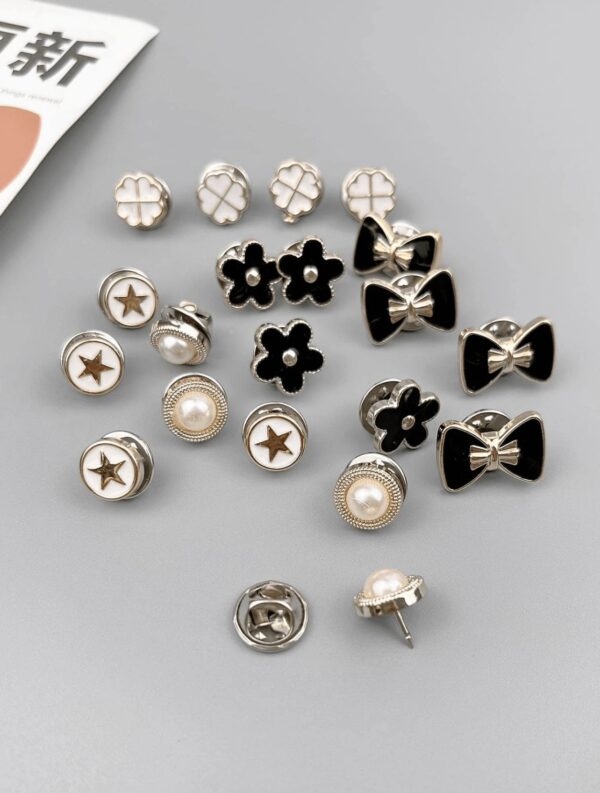 10pcs Elegant Round Shape Faux Pearl Flower Brooch Set - Image 4