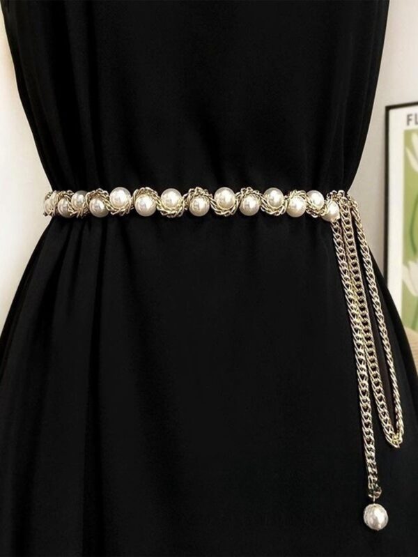 Elegant Golden Pearl Decor Waist Chain Belt