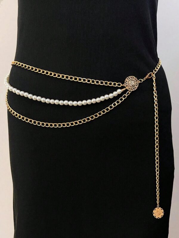 Gold Fashion Layer Pearl Body Chain