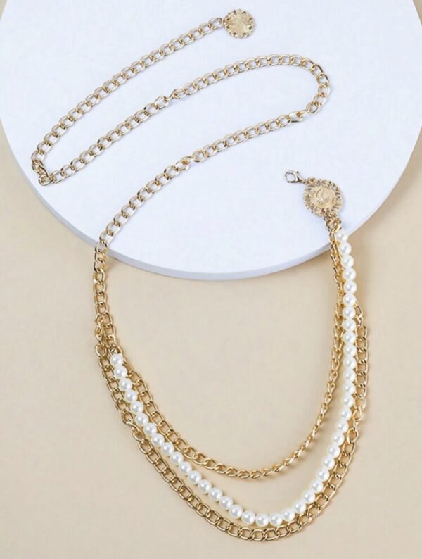 Gold Fashion Layer Pearl Body Chain - Image 2