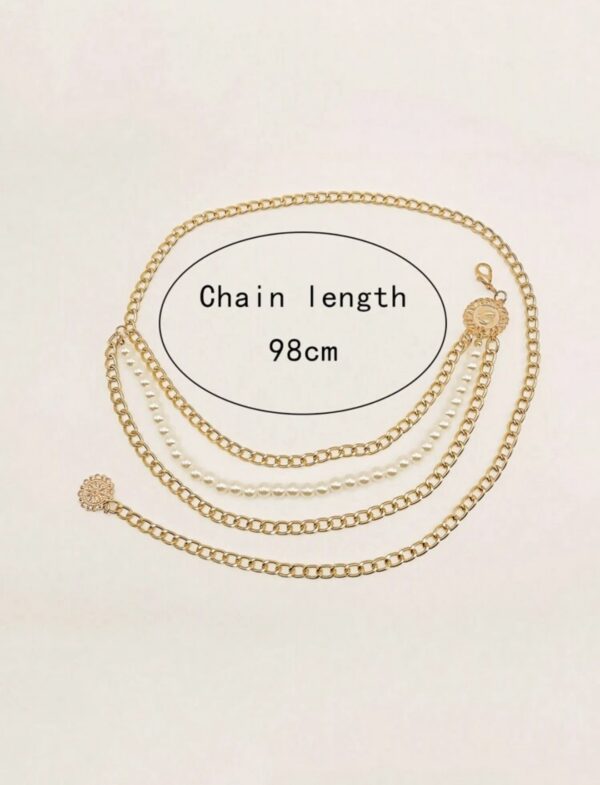 Gold Fashion Layer Pearl Body Chain - Image 4