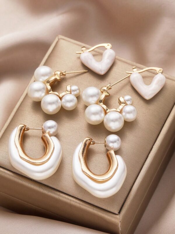 3Pairs Vintage Faux Pearl Earrings Set