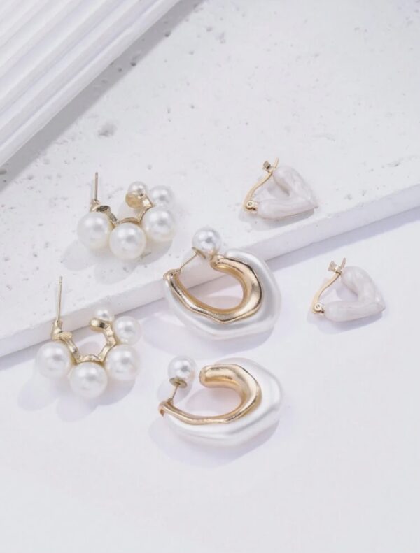 3Pairs Vintage Faux Pearl Earrings Set - Image 2