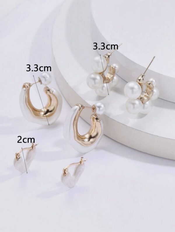 3Pairs Vintage Faux Pearl Earrings Set - Image 3