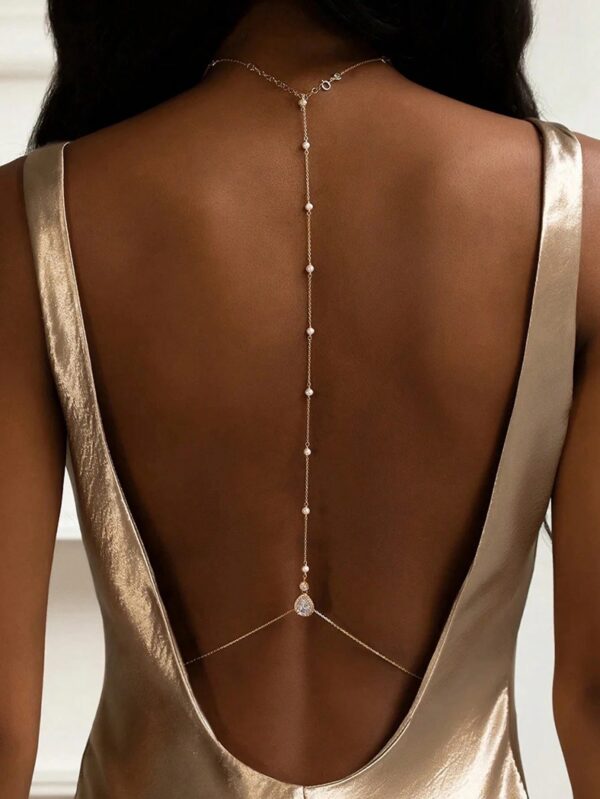 1pc Gold Back Drop Necklace with Pearl and Crystal