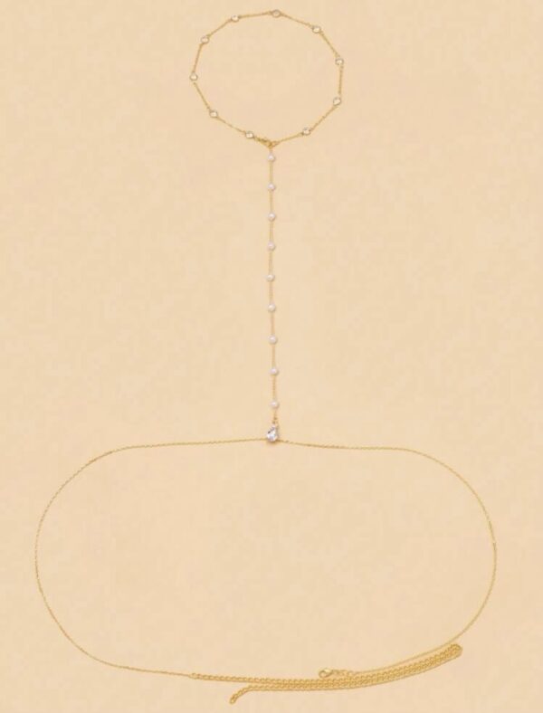 1pc Gold Back Drop Necklace with Pearl and Crystal - Image 2