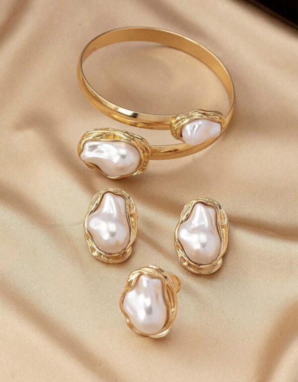 Asymmetrical Pearl Bracelet, Earrings & Ring Set