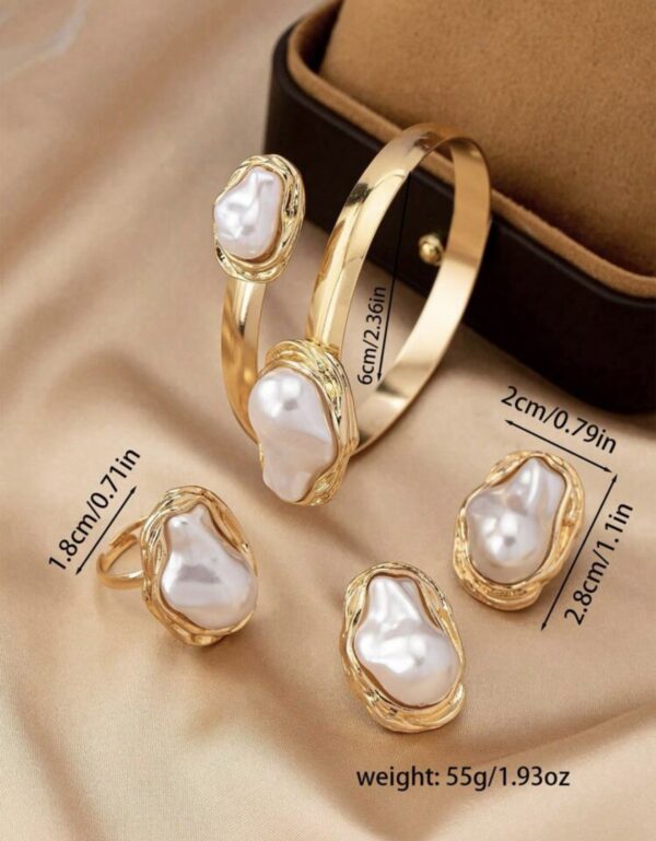 Asymmetrical Pearl Bracelet, Earrings & Ring Set - Image 2